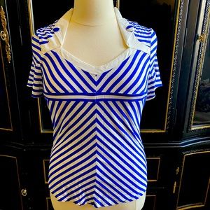 XXL Striped Blouse Lindy Bop Blue and White Vintage Retro Nautical top